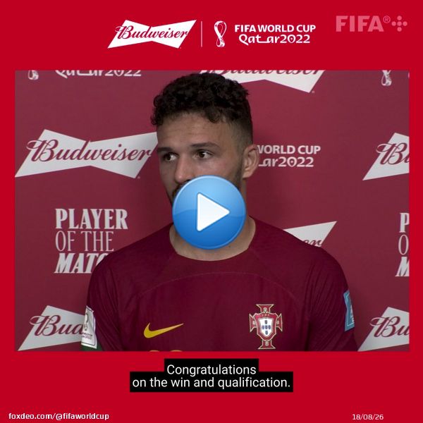 The first hat-trick at #Qatar2022 goes to Goncalo Ramos!      Portugal booked a quarter-final spot in resounding fashion, but the @Budweiser Player of the Match says his team are taking it one game at a time     #PORSUI #POTM #YoursToTake #BringHomeTheBud
