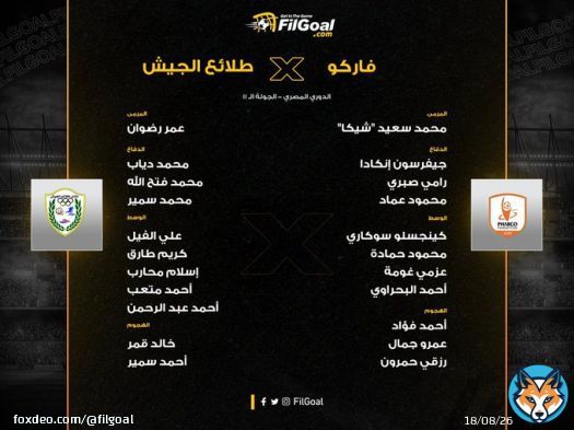 تشكيل طلائع الجيش - خالد قمر يقود الهجوم  تشكيل فاركو - 5 تبديلات في اختيارات إيهاب جلال  #في_الدوري