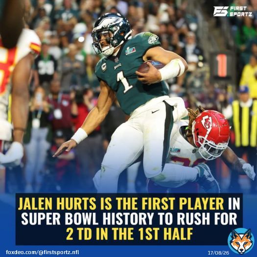 Eagles quarterback Jalen Hurts made history in the first half of Super Bowl LVII with two rushing touchdown and a TD pass.  #SuperBowlLVII  #SuperBowl2023 #SuperBowl #FlyEagelsFly
