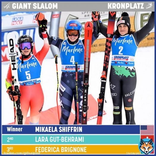 In @Kronplatz has been crowned another queen in a very close battle!  @mikaelashiffrin   Lara Gut Behrami   @federicabrignone   Tomorrow there will be another chance to wear the crown! #fisalpine
