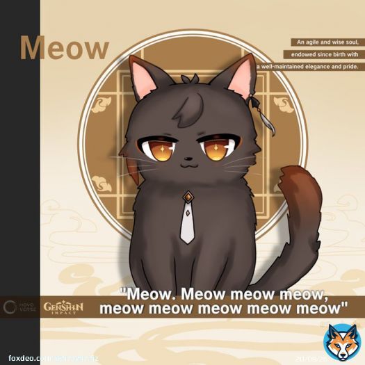 &ldquo;Meow. Meow meow meow, meow meow meow meow meow.&rdquo;  -A talkative wise cat. Likes to take evening strolls around the city.  #GenshinImpact #原神 #GenshinImpactMeow #Zhongli #原神にゃん