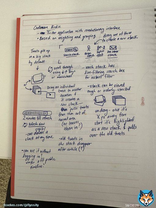 gonna start an ongoing thread where I'll post old photos of my design notebooks:  2009: &mdash; idea for a new kind of interactive Mac Twitter app &mdash; redesign for 9rules topic pages to account for new ad space we just sold