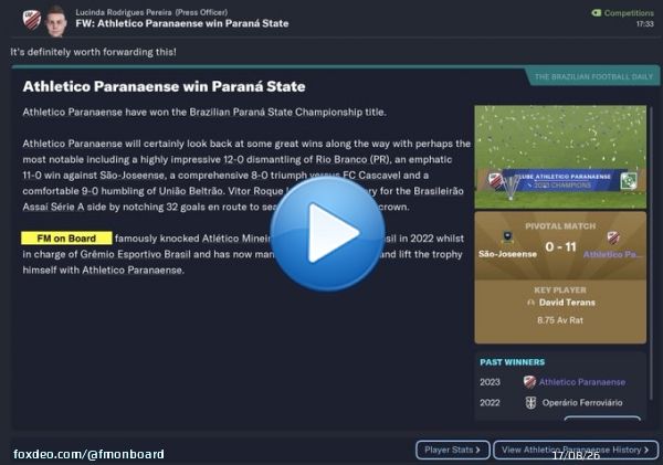 And the first trophy has arrived ! We won the Parana State Championship with Athletico Paranaense. Now it's time for the Serie A championship.  #FM #FM23 #FM2023 #FootballManager #FootballManager23 #FootballManager2023 @AthleticoPR #Brazil @Brasileirrao