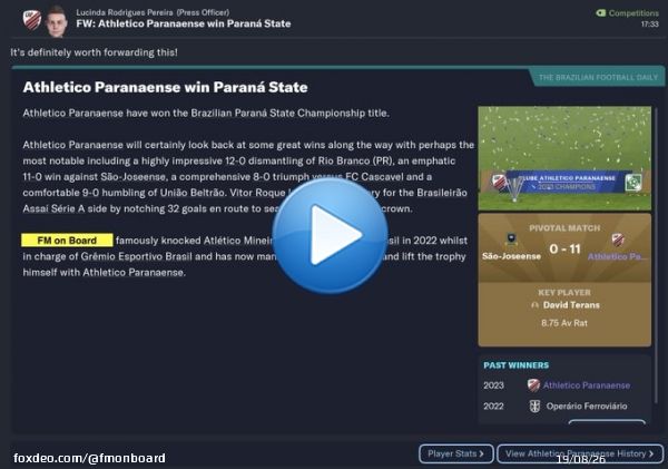 And the first trophy has arrived ! We won the Parana State Championship with Athletico Paranaense. Now it's time for the Serie A championship.  #FM #FM23 #FM2023 #FootballManager #FootballManager23 #FootballManager2023 @AthleticoPR #Brazil @Brasileirrao
