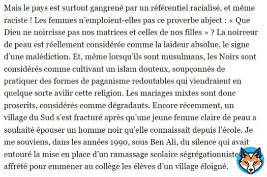 Quelques extraits de son interview, pointant l'anciennet&eacute; des st&eacute;r&eacute;otypes contre les personnes noires dans le soci&eacute;t&eacute; tunisienne, et leur lien avec une histoire marqu&eacute;e par l'esclavage. 2/2
