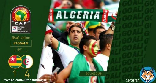 [#AFCON2019] TOGO 1-4 ALGÉRIE   FIN DU MATCH !Mahrez   Attal   Mahrez  Laba   Bounedjah   L’Algérie se qualifie pour la CAN 2019 !!  #TOGALGShow more