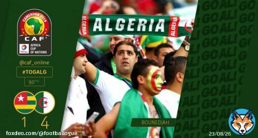 [#AFCON2019] TOGO 1-4 ALG&Eacute;RIE   FIN DU MATCH !                Mahrez               Attal               Mahrez  Laba               Bounedjah   L&rsquo;Alg&eacute;rie se qualifie pour la CAN 2019 !!  #TOGALGShow more