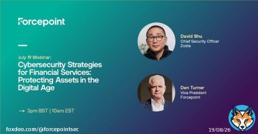 July 19 | Join Forcepoint's Vice President, Dan Turner as he sits down to discuss the impact of #cybercrime on the financial services sector with expert David Shu, Chief Security Officer at Zodia. Register:    #cybersecurity #dataprotection #cryptoseecurity
