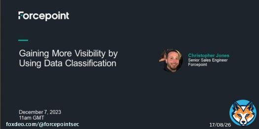 On December 7th, come and discover the benefits of data classification and gaining visibility with Christopher Jones, Senior Sales Engineer at Forcepoint! Register: