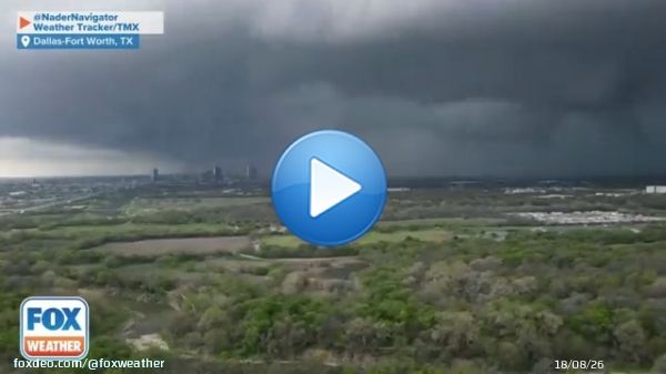 Drone video captured a stunning look at severe storms rolling through the Dallas-Fort Worth metro area on Thursday night. #DFWwx  Watch FOX Weather as live storm coverage continues: