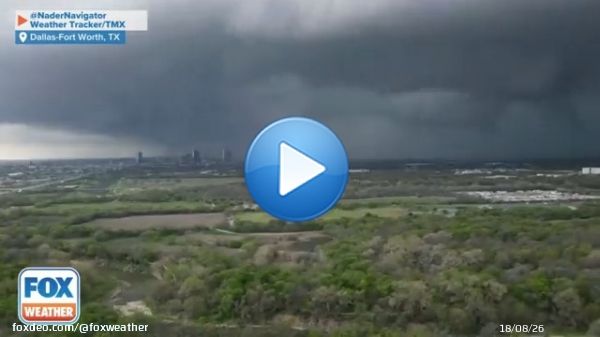 Drone video captured a stunning look at severe storms rolling through the Dallas-Fort Worth metro area on Thursday night. #DFWwx  Watch FOX Weather as live storm coverage continues: