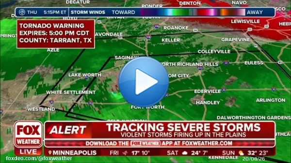 BREAKING: A Tornado Warning has been issued for Tarrant County in Texas, including the Dallas-Fort Worth area until 5pm CT. #DFWwx @BrigitMahoneyTV  We have live storm coverage on FOX Weather. Watch live: