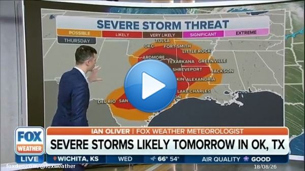 UPGRADED SEVERE RISK: Severe storms are very likely in Oklahoma and Texas, including the Dallas-Fort Worth metro area on Thursday.  FOX Weather meteorologist @IanOliverWX has the details. #DFWwx
