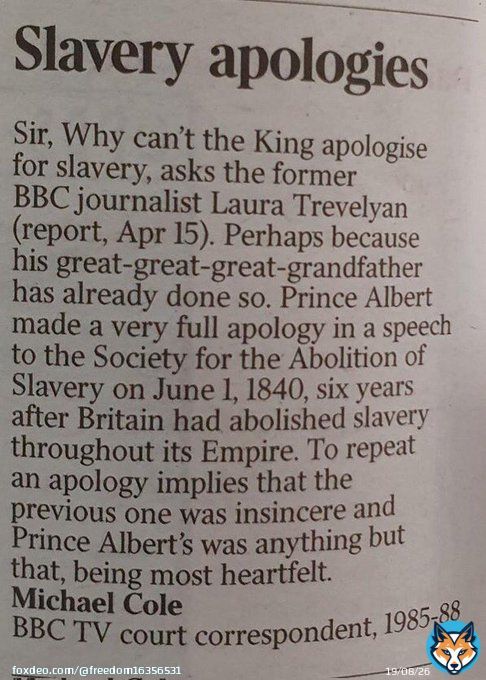 I&rsquo;m getting tired of the moral superiority from some parts of American media that gets directed at us.  abolished slavery 60! years before America did in 1807. In 1840 Prince Albert gave his famous speech at the anti-slavery committee, 25 yearsbefore America abolished slavery.