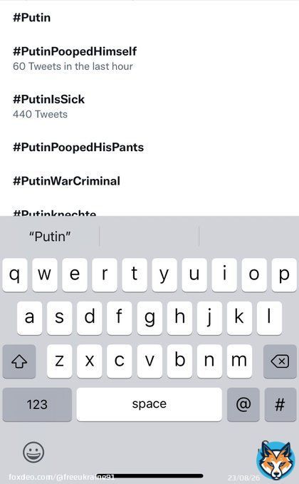 Typed in #Putin and look what popped up lol  #PutinPoopedHimself and #PutinIsSick and #PutinPoopedHisPants and #PutinWarCriminal. Would be a shame if those truths kept trending right?