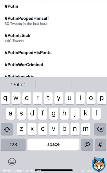 Typed in #Putin and look what popped up lol  #PutinPoopedHimself and #PutinIsSick and #PutinPoopedHisPants and #PutinWarCriminal. Would be a shame if those truths kept trending right?