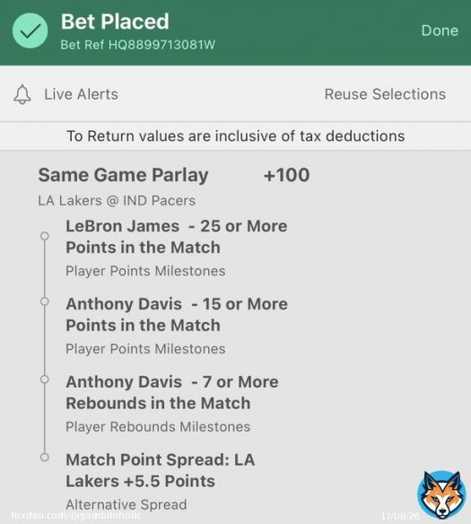 Day 1: $100-$100,000 +300 challenge - 2 +100 Same Game Parlays = +300 odds - Love targeting Lakers vs Pacers and Bucks vs Clippers! Should both be competitive, high scoring games! This should hit with ease! GL!