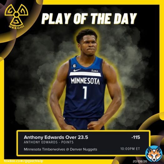 PLAY OF THE DAY is Anthony Edwards over 23.5 Points -115 odds   LIKE & RETWEET to receive another FREE Pick through DM tonight (Sending to 2 randomly)  Good luck   #freepicks #NBA #gamblingtwitter