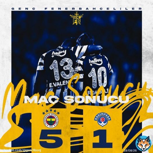 Ma&ccedil; Sonucu | Fenerbah&ccedil;emiz 5-1 Kasımpaşa #FBvKAS  TEBRİKLER FENERBAH&Ccedil;E!