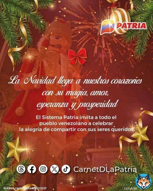 La Navidad llega a muchos corazones con su magia, amor, esperanza y prosperidad. El #SistemaPatria invita a todo el pueblo venezolano a celebrar la alegría de compartir con sus seres queridos. @BonosSocial #UniónFamiliarEnNavidad