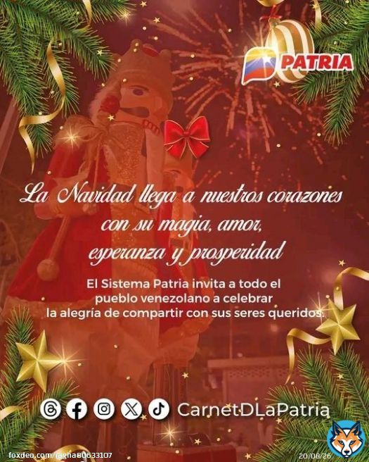 La Navidad llega a muchos corazones con su magia, amor, esperanza y prosperidad. El #SistemaPatria invita a todo el pueblo venezolano a celebrar la alegría de compartir con sus seres queridos. @BonosSocial #UniónFamiliarEnNavidad