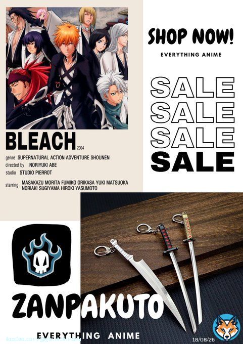 Introduce the must-have Bleach accessory - the Bleach Zampakto Key Chain! Whether a hardcore fan or just love to show off your favorite anime characters, this key chain is perfect to add to your collection.  Don't miss out, get yours today!