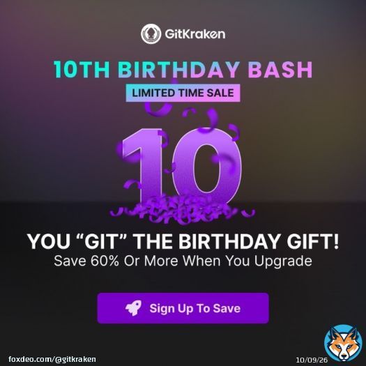We're celebrating!  Save up to 80% on GitKraken Pro - Only until end of week! GitKraken Pro: Up to 80% Off! From gitkraken.com