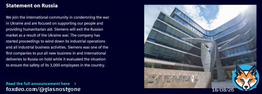 Exit from Putin's Russia continues. @Siemens announced it 'will exit the Russian market as a result of the #Ukraine war.' #Siemens is 1 of the world's largest producers of energy-efficient, resource-saving technologies & has worked with Russia sia since 1850s