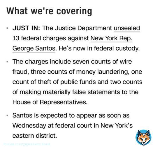 Here are the federal charges against George Santos, per CNN. Somebody is in deep . . . trouble.