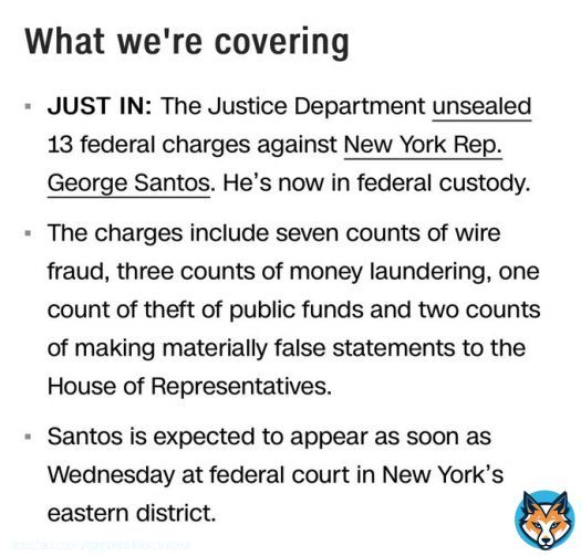 Here are the federal charges against George Santos, per CNN. Somebody is in deep . . . trouble.