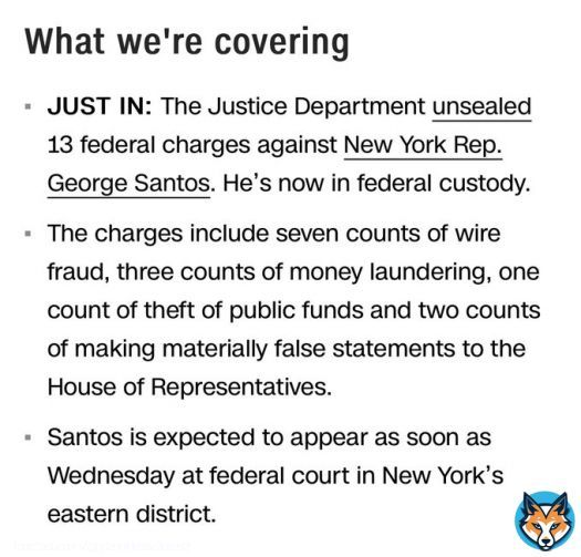 Here are the federal charges against George Santos, per CNN. Somebody is in deep . . . trouble.