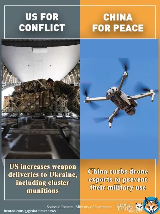 #GTGraphic: China says no to drone exports for military use, while the US increases weapon deliveries to Ukraine.Which approach breeds lasting peace?#UkraineCrisis #FactsMatter @_ValiantPanda_