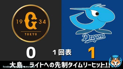セ・リーグ開幕戦 巨人vs.中日 2023.03.31 1回表 大島、ライトへの先制タイムリーヒット！！！  中日ドラゴンズ、1点リードです #dragons #中日ドラゴンズ  【全打席結果はこちらから】 &rArr;
