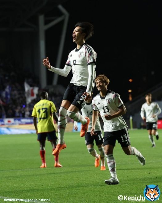#日本代表 15試合出場で6ゴール目！  コロンビア戦の前半3分、#守田英正 のクロスに打点の高いヘディングで合わせ先制ゴールを奪った #三笘薫。  #jfa #daihyo #SAMURAIBLUE #サッカー日本代表