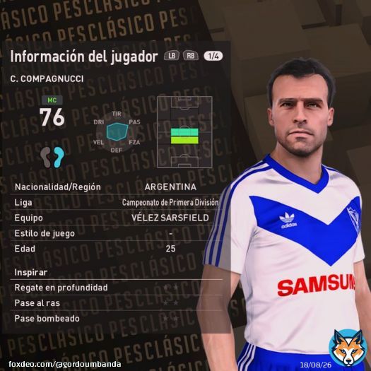 Carlos Compagnucci V&eacute;lez Sarsfield temporada 92/93  en @PESCLASICO para #eFootballPES2021 PC