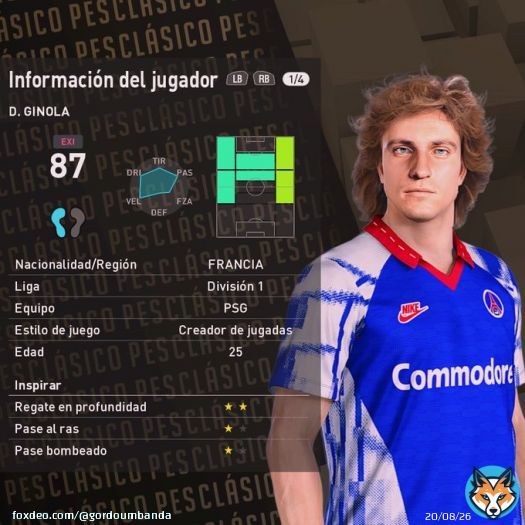 David Ginola Paris Saint-Germain temporada 92/93 solo en @PESCLASICO para #eFootballPES2021 PC