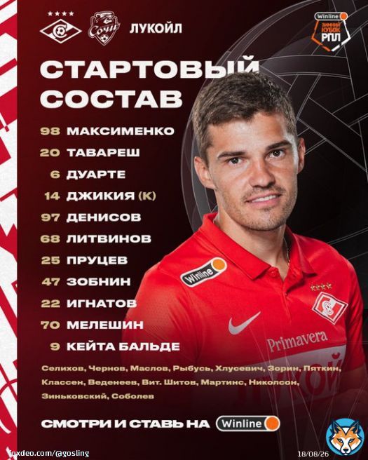 Состав #Спартак на матч #СпартакСочи