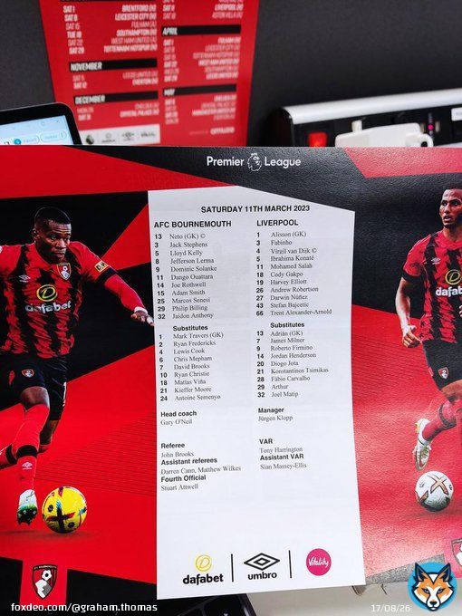 Fantastic to see David Brooks back - on the bench for Bournemouth v Liverpool - after 500 days away overcoming Hodgkin Lymphoma. #bournemouthvsliverpool  @MirrorFootball