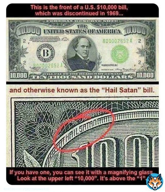 Hail Satan on $10,000 US bill.      Please Share The World!  JOIN US FOR AWAKENING NEWS:    Globalists & Plandemic Secrets Here:   #federalreserve #banks&hellip;Show more