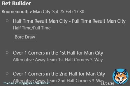 Bournemouth V Man City  BetBuilder  1 Unit 5:30 PM GMT  2.75 @ Bet365 #bettingtips #bettingsports #bettingtwitter #sportsbettor #sportsbet #GamblingTwitter #bettingtipster #tipster