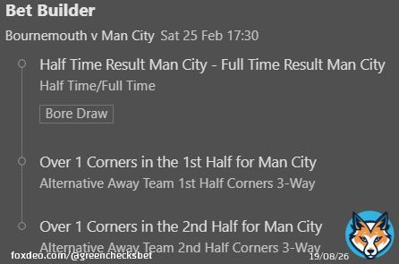 Bournemouth V Man City  BetBuilder  1 Unit 5:30 PM GMT  2.75 @ Bet365 #bettingtips #bettingsports #bettingtwitter #sportsbettor #sportsbet #GamblingTwitter #bettingtipster #tipster