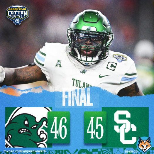 Unreal!!!!  That is the final!!!   Tulane wins the @CottonBowlGame and wraps up the season 12-2!!!!  #RollWave | #LikeNoOther | #GoodyearCottonBowl