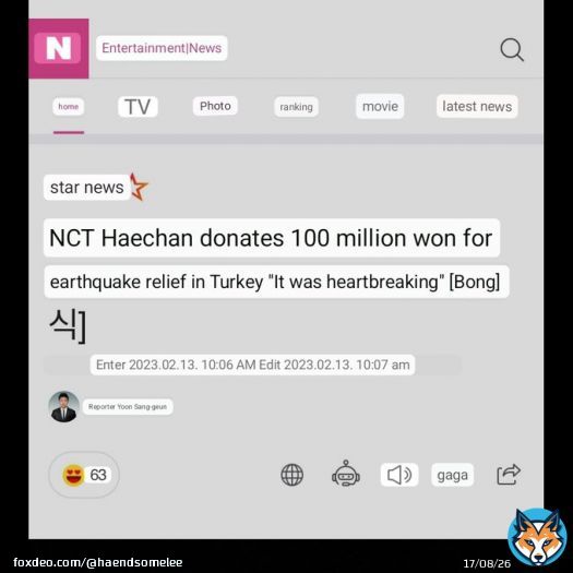 lee haechan donates 100 million won for earthquake relief in turkey haechan is the most amazing human