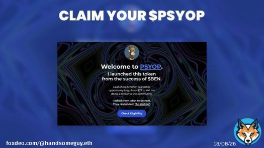 The $PSYOP airdrop is LIVE!  Check eligibility and claim #PSYOP tokens on:    $ADA Matic Litecoin $SOL $XRP #HBAR #bitcoin $BEN #USDT $USDT #Robinhood $PEPE #Web3 $FLOKI $MATIC #bayc $LOYAL #DROPS $psyop $rfd $ben Suiswap MONG Loyal #Lido
