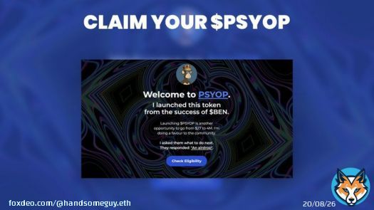 The $PSYOP airdrop is LIVE!  Check eligibility and claim #PSYOP tokens on:    $ADA Matic Litecoin $SOL $XRP #HBAR #bitcoin $BEN #USDT $USDT #Robinhood $PEPE #Web3 $FLOKI $MATIC #bayc $LOYAL #DROPS $psyop $rfd $ben Suiswap MONG Loyal #Lido