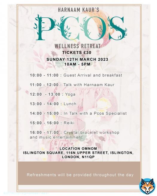 An International Women&rsquo;s Day Special, Harnaam Kaur&rsquo;s PCOS Wellness Event!  It&rsquo;s happening my people! \ud83c\udf39  You will gain useful information about PCOS from a well renowned expert. Connect mind, body and soul with Yoga, and RReiki!!!  You&rsquo;ll get a chance to make your own personalised Crystal bracelets to head home with, as well as your very own Goody bag from @heyestrid   Don&rsquo;t worry, we will feed you too! \ud83d\ude09 Vegan/vegetarian Breakfast and Lunch will be provided by @omnom   Live Music by the wonderful @realmaharani  A talk from yours truly where I will share my PCOS unfiltered journey, and so much more for you to enjoy your day with \ud83d\ude4f\ud83c\udffd\ud83c\udf39  Location- @omnom  Date- 12th March 2023 Time- 10am - 5pm  I absolutely can not wait to see you all there for love, hugs and chit chat \ud83d\ude4f\ud83c\udffd\ud83c\udf39  #foryou #foryourpage #retreat #wellnessretreat #pcos #harnaamkaur #london #uk