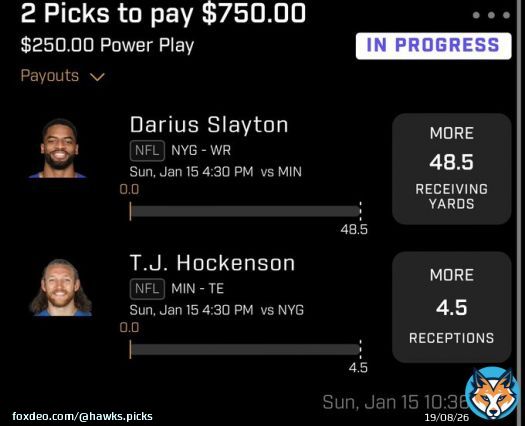 2 plays as of now for NFL today   Slayton o 48.5 rec yds   Hockenson o 4.5 rec     #gamblingtwitter #prizepicks #prizepicksnfl