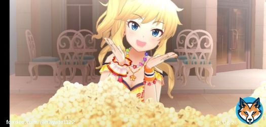 【デレステ】  ポップコーンがいーっぱい！！  両手を頬に 本家、唯ちゃん(о&acute;&forall;`о)  って、千佳ちゃん&Sigma;(ﾟ&forall;ﾟ;ﾉ)ﾉ！？ 大量のポップコーンに埋もれてる〜！！www でも、めっちゃかわいい(≧&forall;≦)  #デレステスクショ #大槻唯 #横山千佳