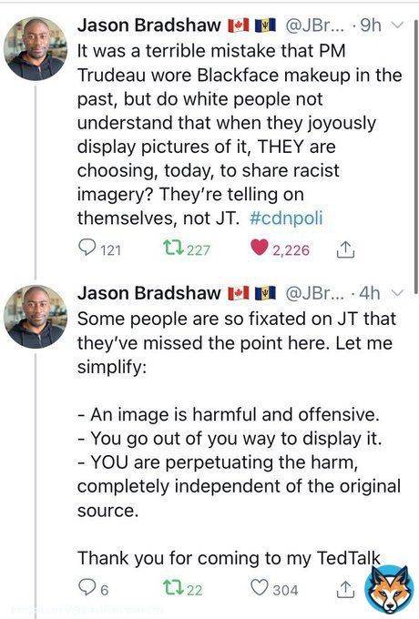This is the best response to the endless &ldquo;Blackface&rdquo; photos & mentions trotted out by the CPC to excuse every single CURRENT palling around with white nationalists, neo-Nazis & other far right extremists. #cdnpoli #PierrePoilievreIsBroken