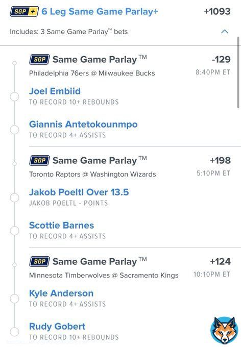 +1093 Odds Parlay  Been knocking on the door every night. Let&rsquo;s bust it down tonight   #gamblingtwitter